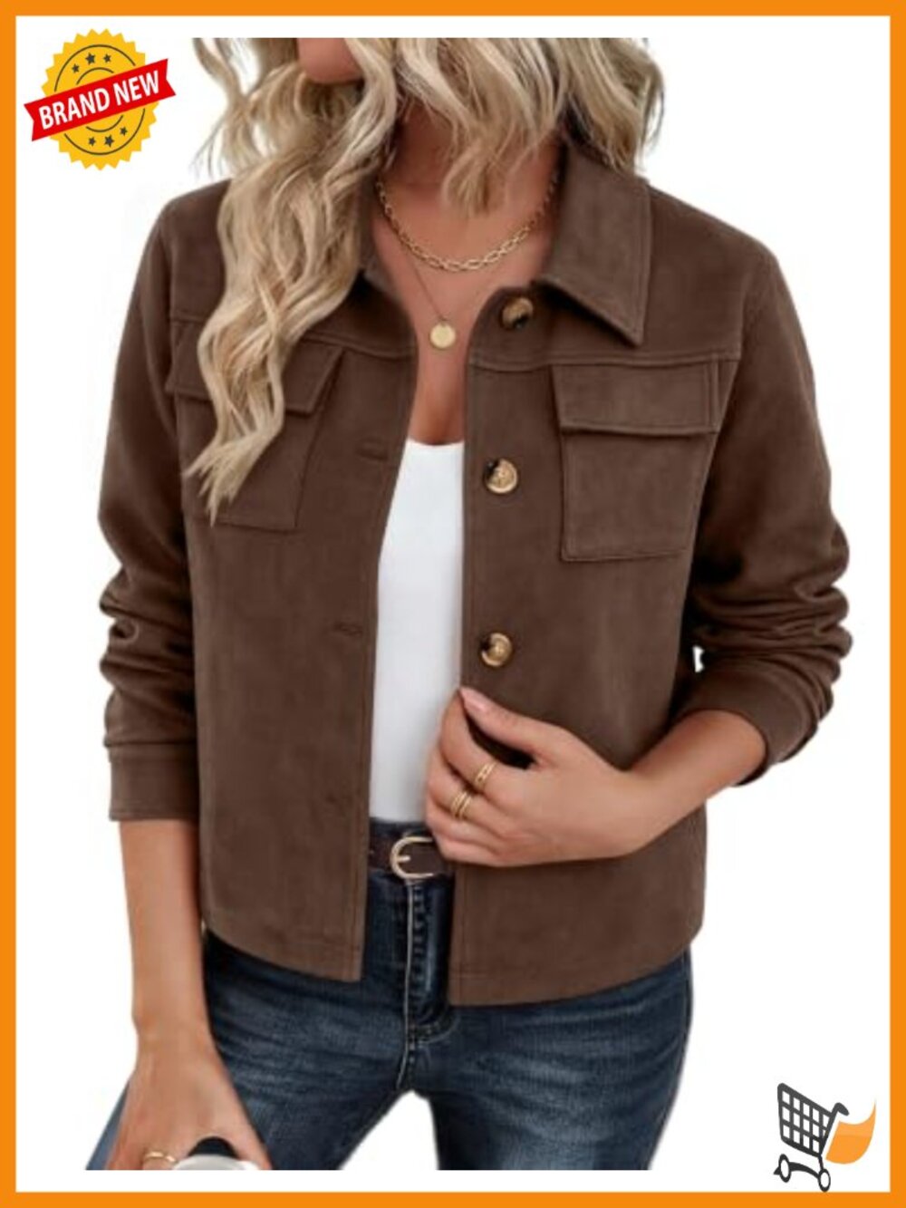 Faux Suede Cropped Shacket Button Down Loose Fit Casual Jacket
